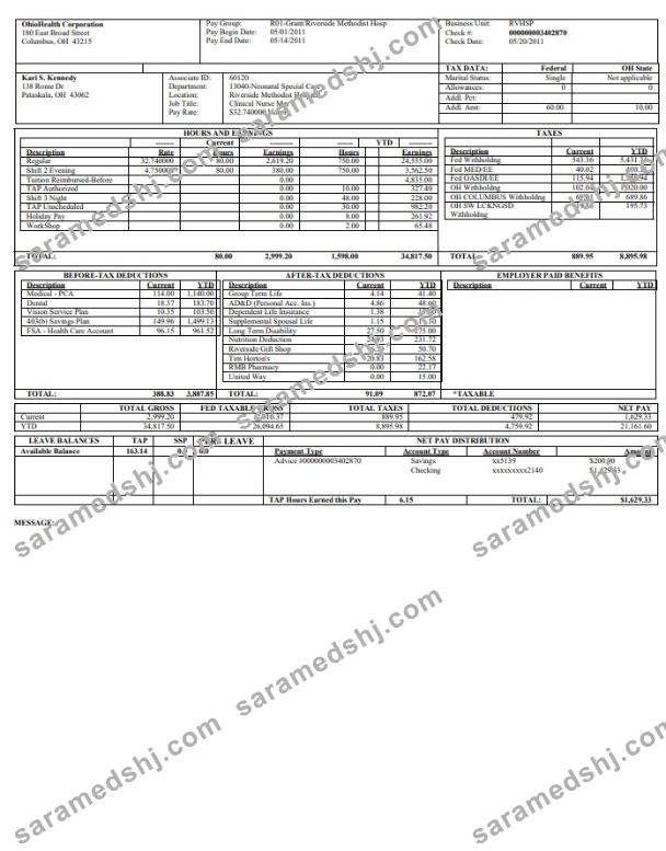 OhioHealth Corporation Paystub